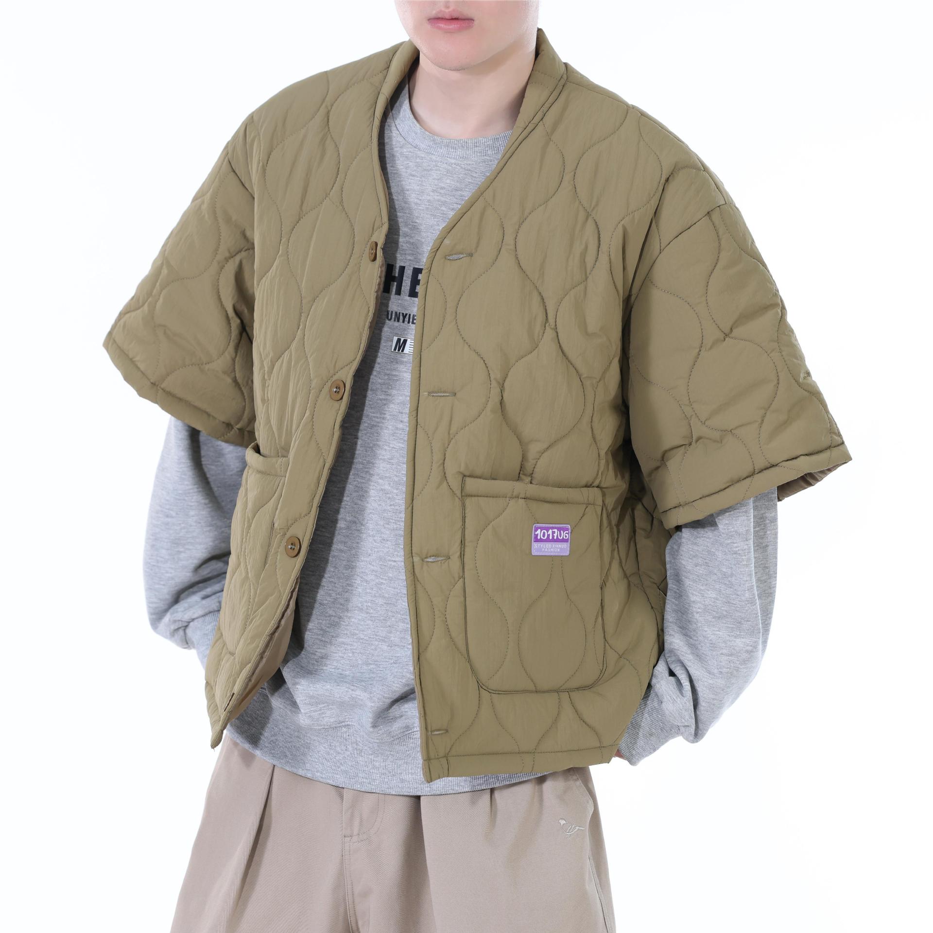 Haori Japanese Jacket - เสื้อโค้ทผ้าฝ้ายสไตล์ญี่ปุ่นสำหรับผู้ชาย คอลเลคชั่นฤดูใบไม้ร่วง/ฤดูหนาวใหม่ สไตล์เรโทร แขนสั้นทรงหลวม เสื้อโค้ทผ้าฝ้ายทันสมัยสำหรับผู้หญิง