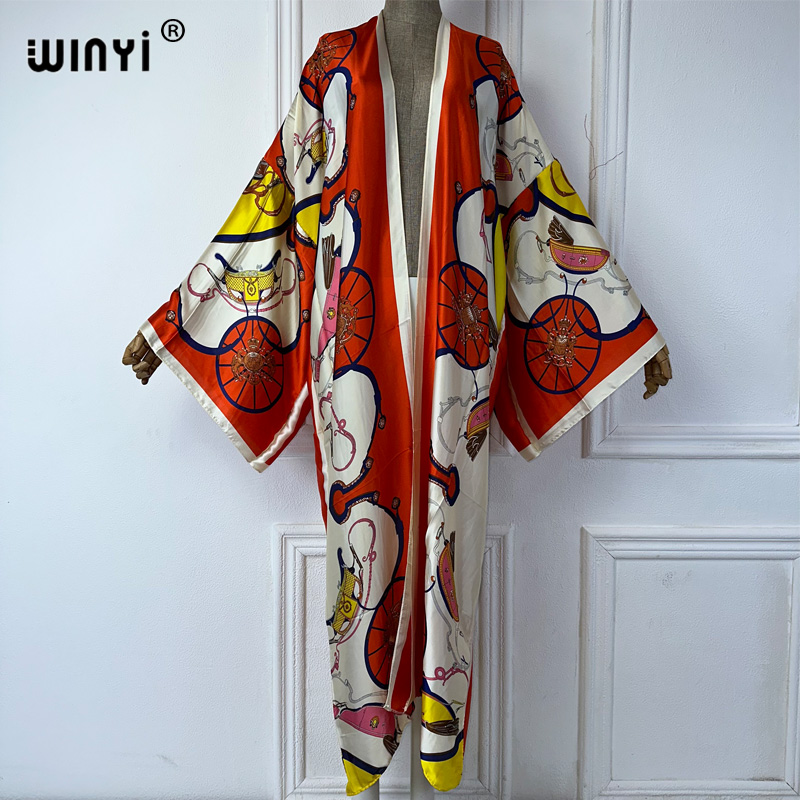Kaftan Women Boho - WINYI เสื้อคลุมกิโมโนลายโบโฮสำหรับฤดูร้อน เสื้อคาร์ดิแกนผู้หญิง อาบายะห์ ดูไบ ชุดคลุมชายหาดสุดหรู