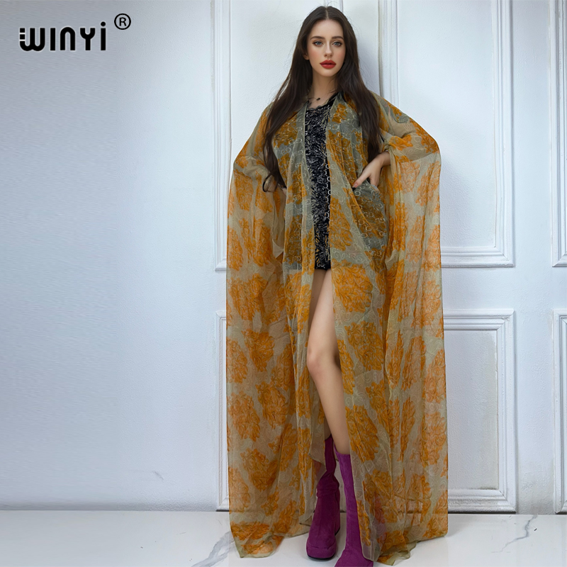 Kaftan Women Boho - WINYI Maxiกิโมโนฤดูร้อนมุมมองเซ็กซี่Cardigan Bohoพิมพ์ชุดชายหาดKaftanบิกินี่Cover Up Holiday Beachชุดสําหรับสตรี