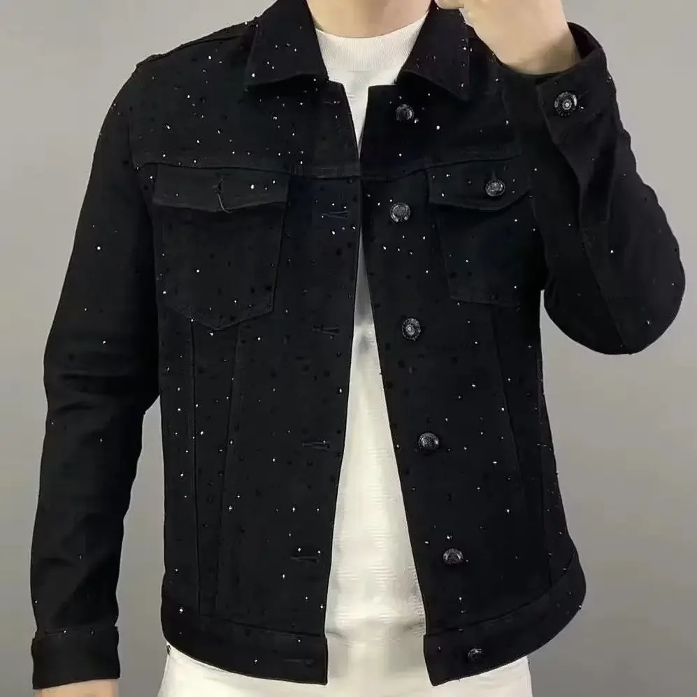 Haori Japanese Jacket - กางเกงยีนส์สําหรับชายปุ่ม Casual Slim สั้น DENIM แจ็คเก็ต