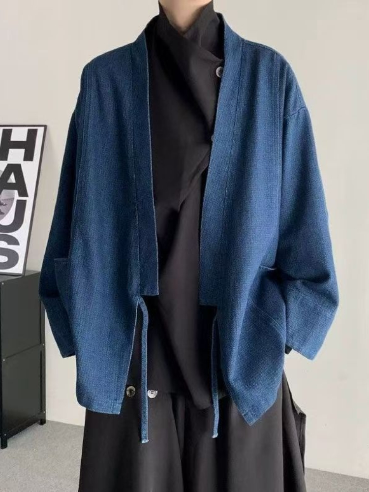 Haori Japanese Jacket - เสื้อโค้ทยีนส์สไตล์วินเทจญี่ปุ่น สำหรับผู้ชาย ผู้หญิง ใส่ได้ทุกเพศ ทรงโอเวอร์ไซส์ สวมใส่ได้ทุกวัน