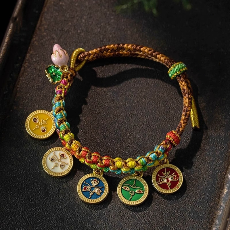 Ethnic Fashion Way - สร้อยข้อมือธิเบตทำด้วยมือเชือกที่มีสีสัน handchain สร้อยข้อมือห้าทาง God of wealth