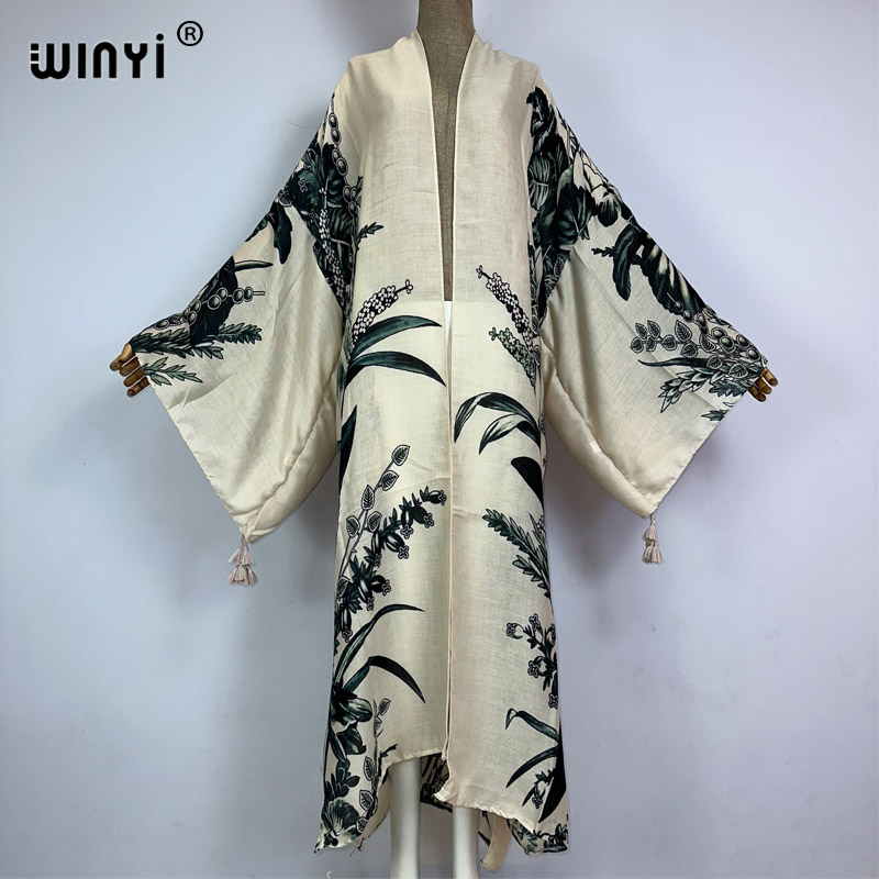 Kaftan Women Boho - WINYI ชุดกิโมโนแอฟริกันลายพิมพ์สไตล์โบโฮ ชุดว่ายน้ำชายหาด 2023 เสื้อคลุมคาร์ดิแกนสุดหรู ชุดแม็กซี่ชายหาดเซ็กซี่