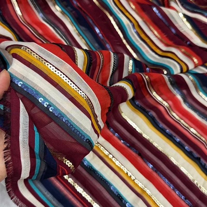 ผ้าปักลายทางหลากสีประดับเลื่อม - Ethnic Fashion Designers บทวิจารณ์และราคา