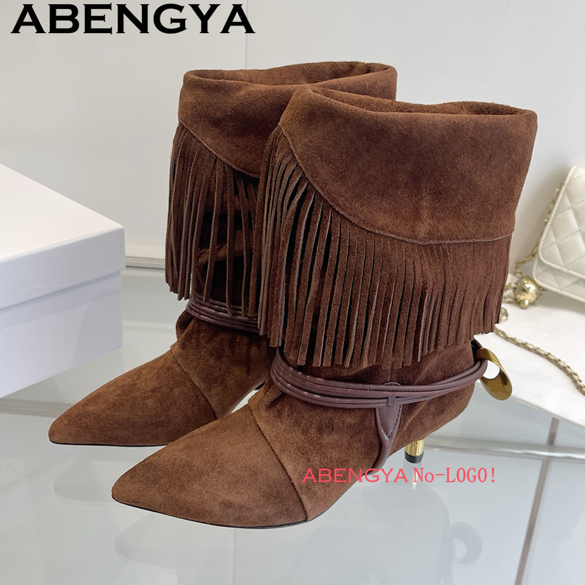รองเท้าบูทเชลซีหนังกลับแต่งพู่ - Ethnic Fashion For Women บทวิจารณ์และราคา