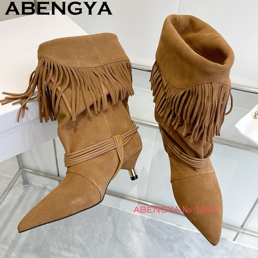 รองเท้าบูทเชลซีหนังกลับแต่งพู่ - Ethnic Fashion For Women บทวิจารณ์และราคา