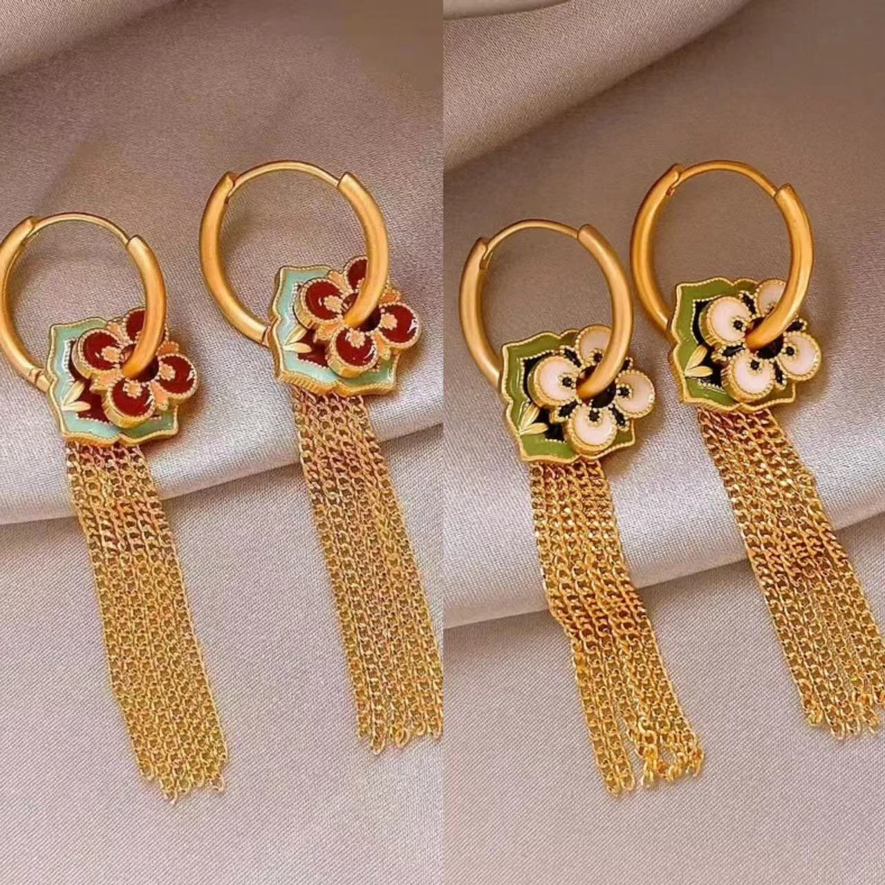 ต่างหูพู่สีทองรูปดอกไม้แฟชั่นจ - Ethnic Fashion Way บทวิจารณ์และราคา