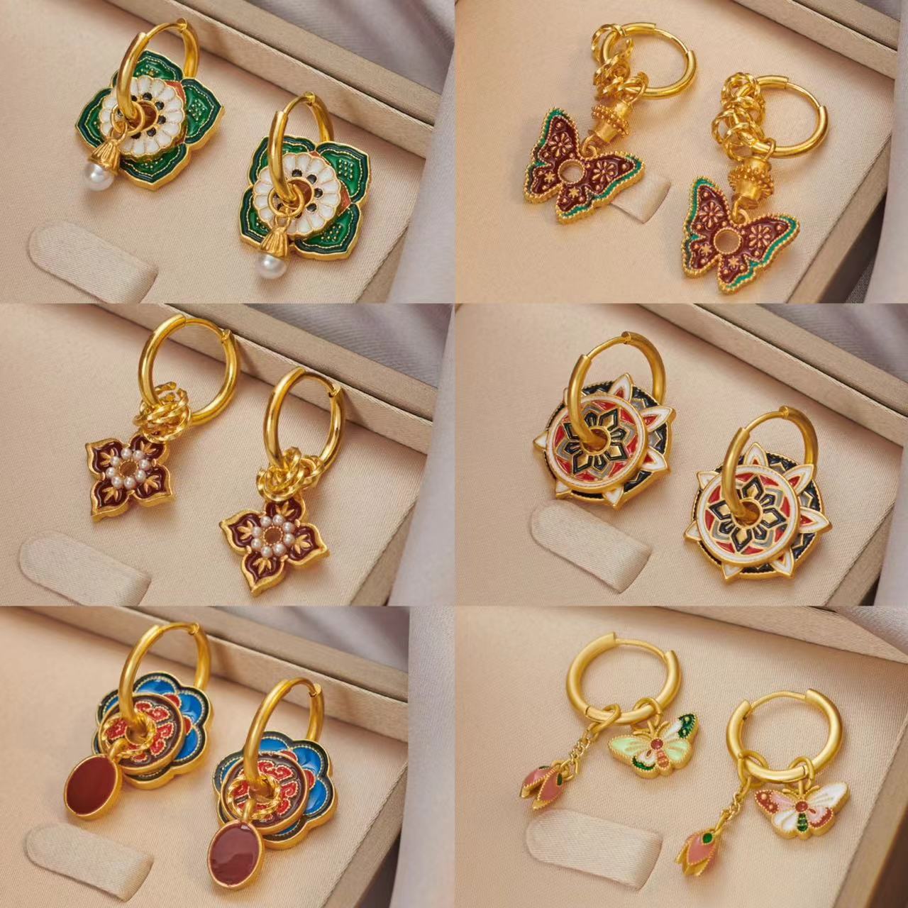 ต่างหูเคลือบสีสันสดใสสไตล์จีนว - Ethnic Fashion Way บทวิจารณ์และราคา
