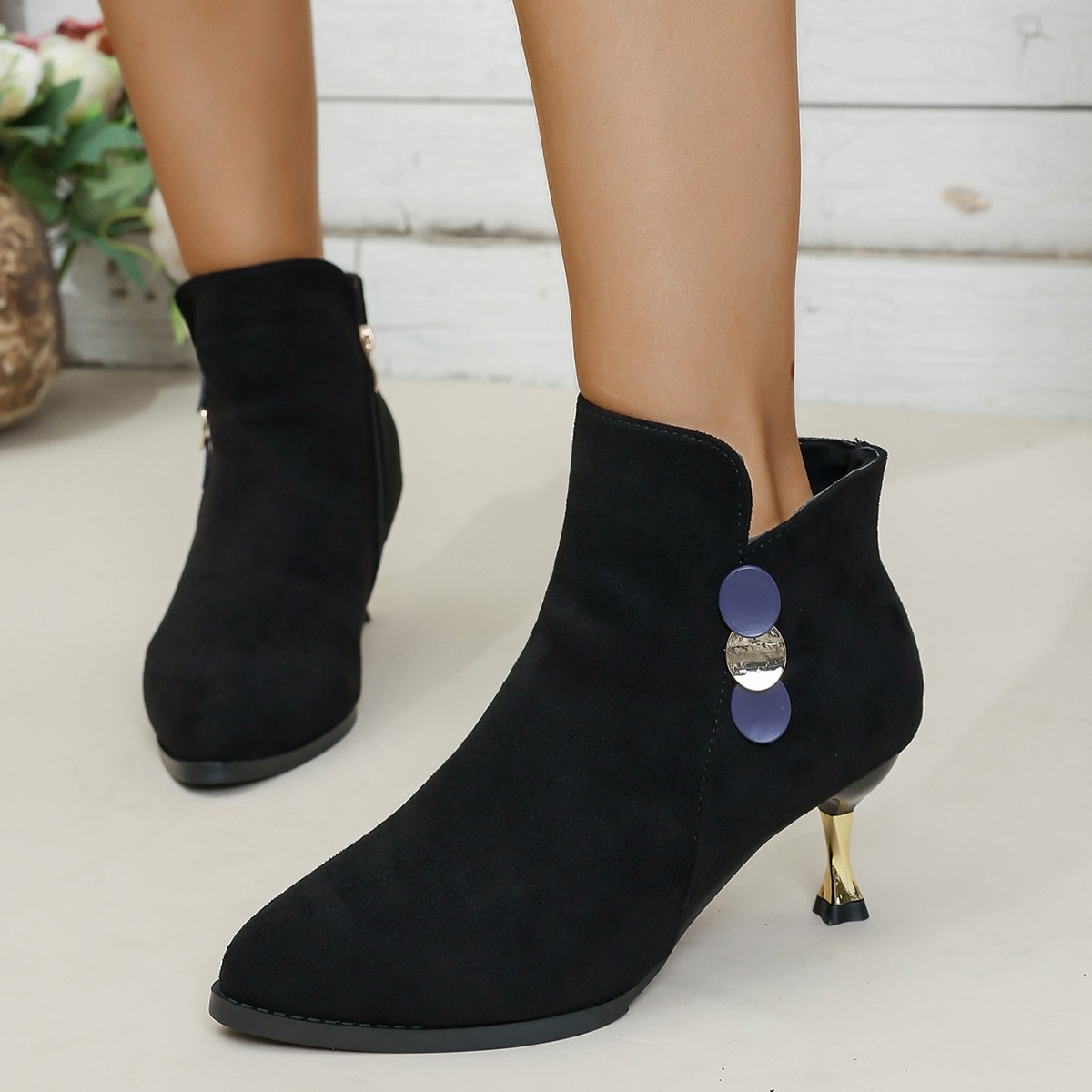 รองเท้าบูทข้อเท้าส้นสูงสไตล์ชา - Ethnic Fashion For Women บทวิจารณ์และราคา