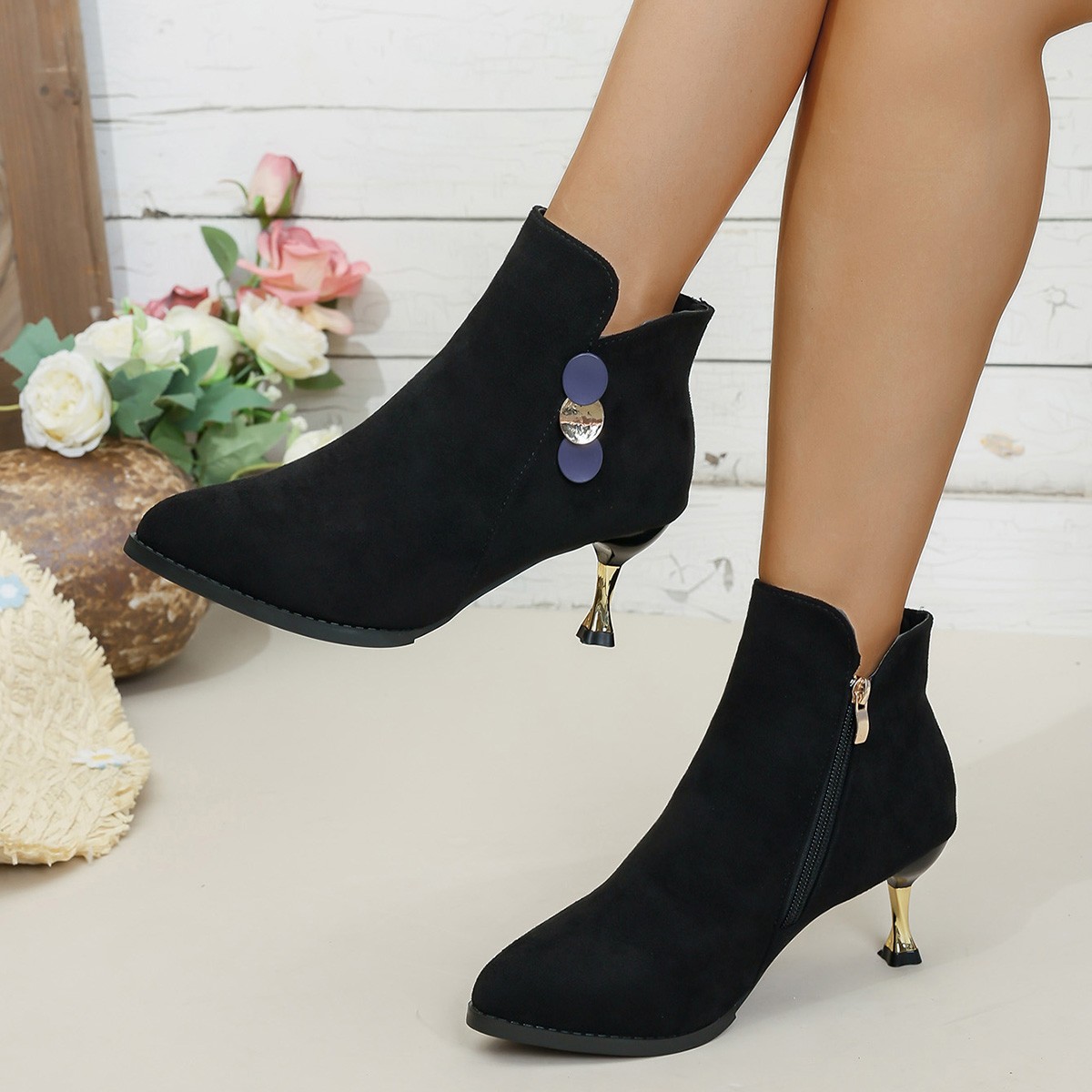 รองเท้าบูทข้อเท้าส้นสูงสไตล์ชา - Ethnic Fashion For Women บทวิจารณ์และราคา